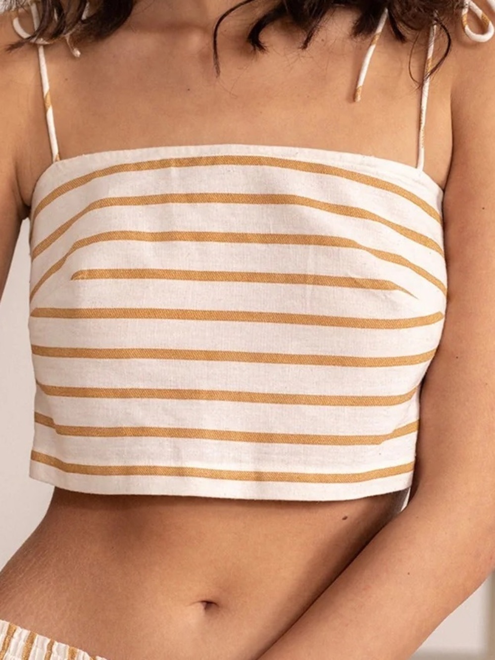 Gottex Beach Life Linen-Blend Shoulder Tie Crop Top | NWT | Med-Lrg